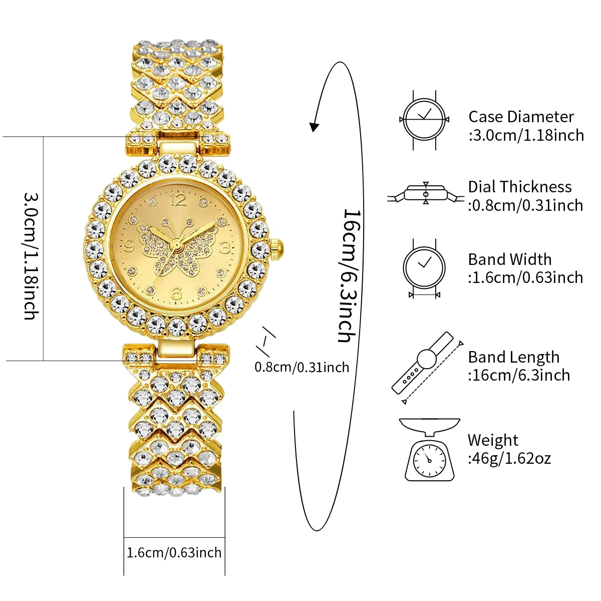 Luxury Rhinestone Butterfly Jewelry Set — Women's Quartz Watch & Accessories