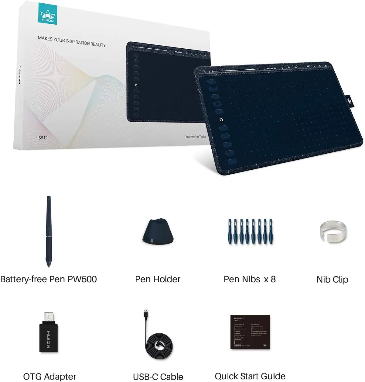HUION HS611 Graphic Digital Drawing Tablet — Slim Pen Tablet with Multimedia Keys