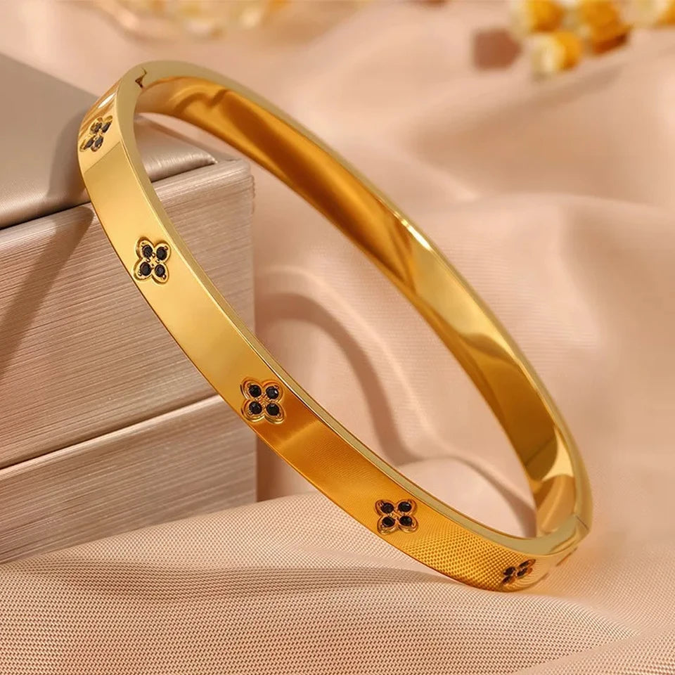 Sparkling Zirconia Stainless Steel Bracelet Set — Stackable Cuff Bangles for Women
