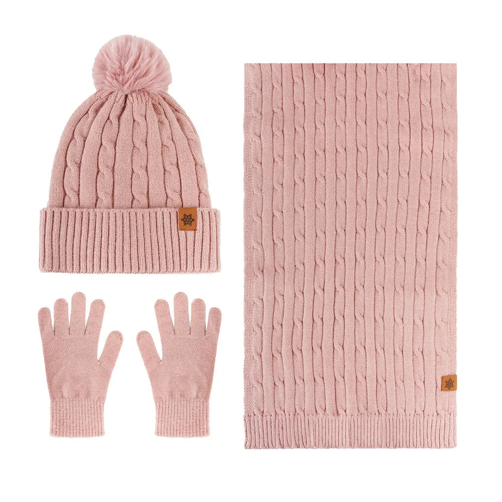 Winter Thermal Accessory Set — Knit Beanie, Scarf & Touchscreen Gloves