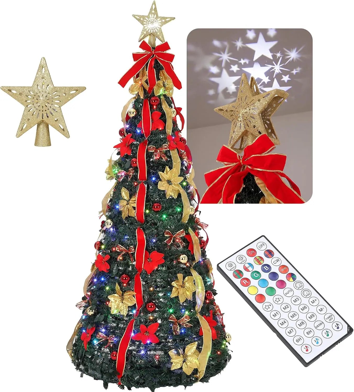 Pop Up Artificial Christmas Tree — Slim Design with LED Lights & Star Topper
