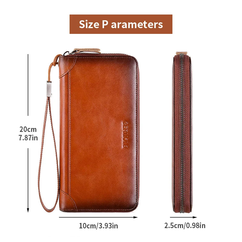 GERUOLA Men's Genuine Leather Long Wallet — Large Capacity Travel Organizer