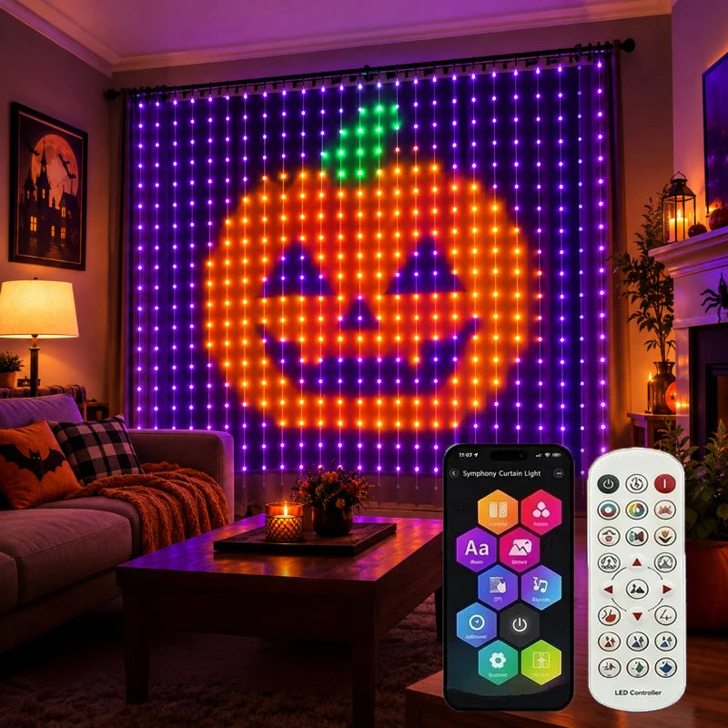 Smart RGB LED Curtain Lights — Programmable DIY Pattern & Music Sync Decor