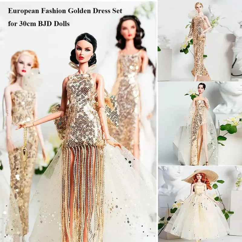 Xianxian Princess European Lace Golden Dress — Elegant Doll Clothing Set