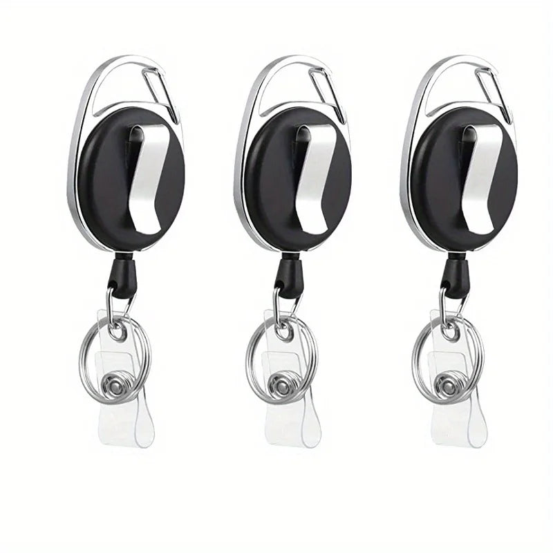 Retractable Badge Holder Set — 360° Rotation Clip & ID Strap, 3 Pack