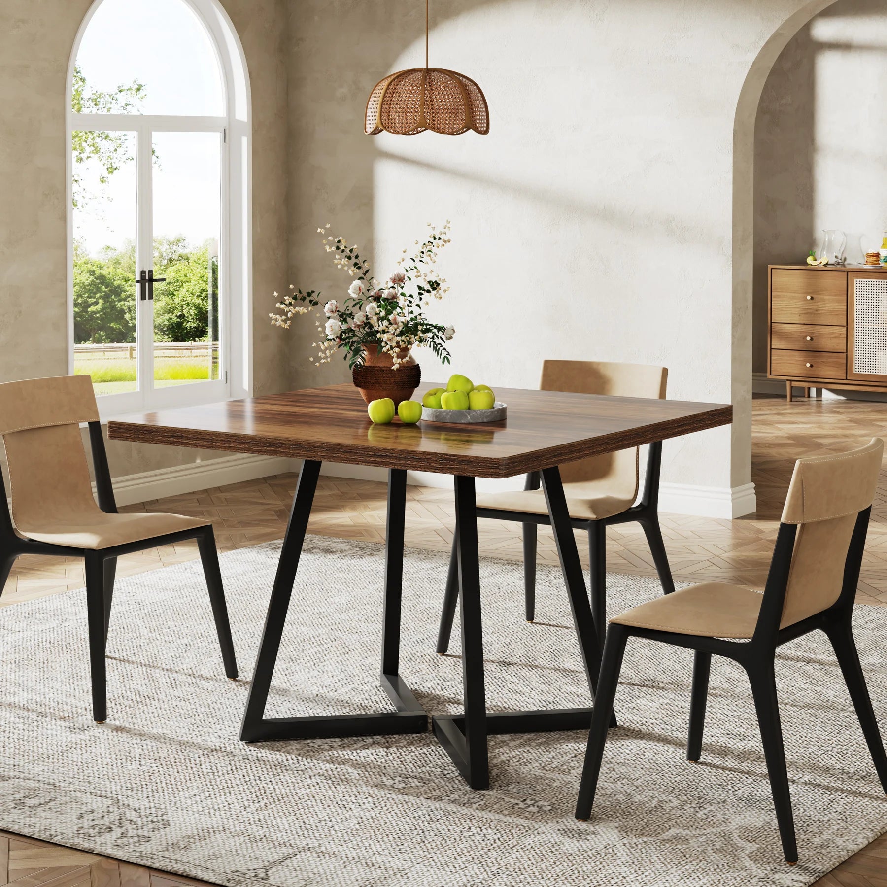 Tribesigns Square Dining Table — Industrial Wood & Metal Kitchen Table