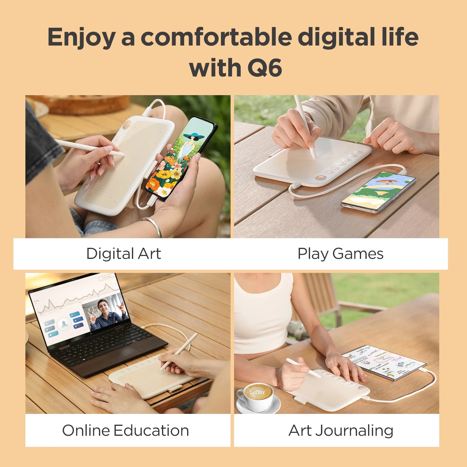 UGEE Q6 Graphic Tablet — 8192 Pressure Levels Digital Drawing Board