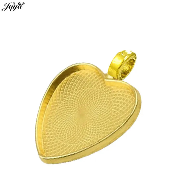 Juya Heart Cabochon Pendant Bases — 25mm Alloy Bezel Trays for DIY Jewelry