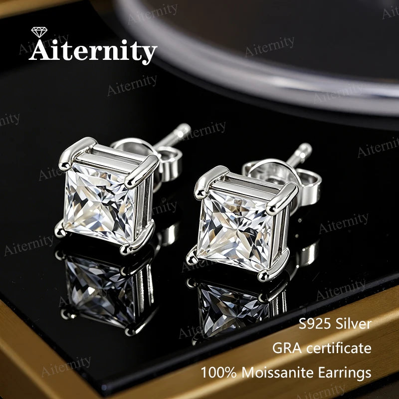 AITERNITY Moissanite Stud Earrings — Elegant S925 Silver Wedding Jewelry