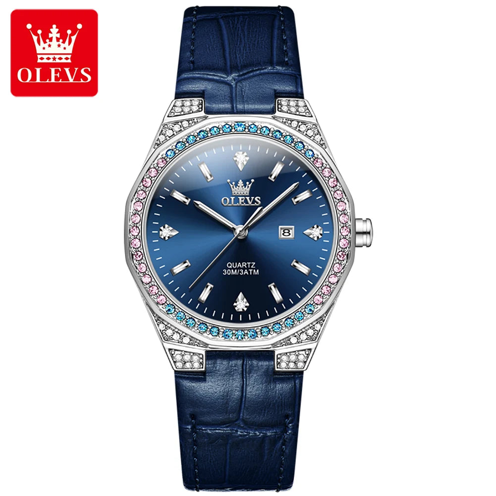 OLEVS Women's Luxury Quartz Watch — Diamond Lap Fashion Leather Strap
