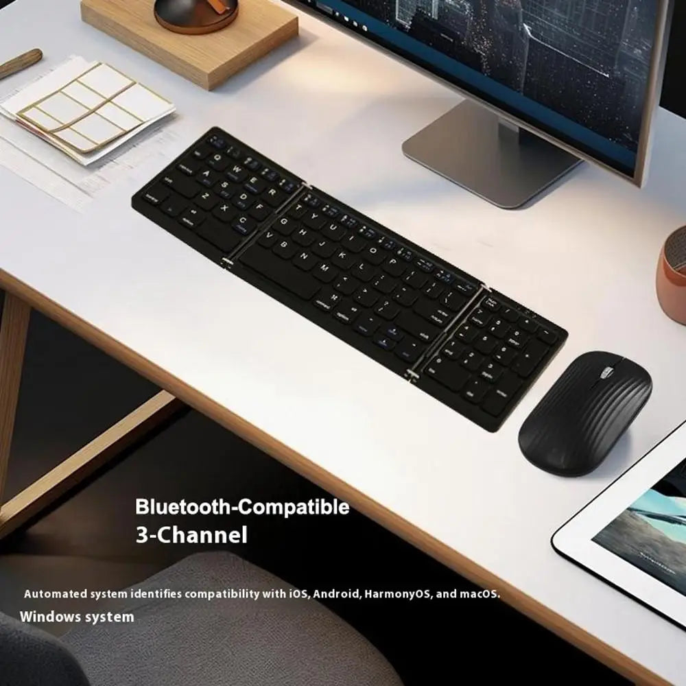 Foldable Wireless Bluetooth Keyboard — Compact Tri-Fold Design with Touchpad