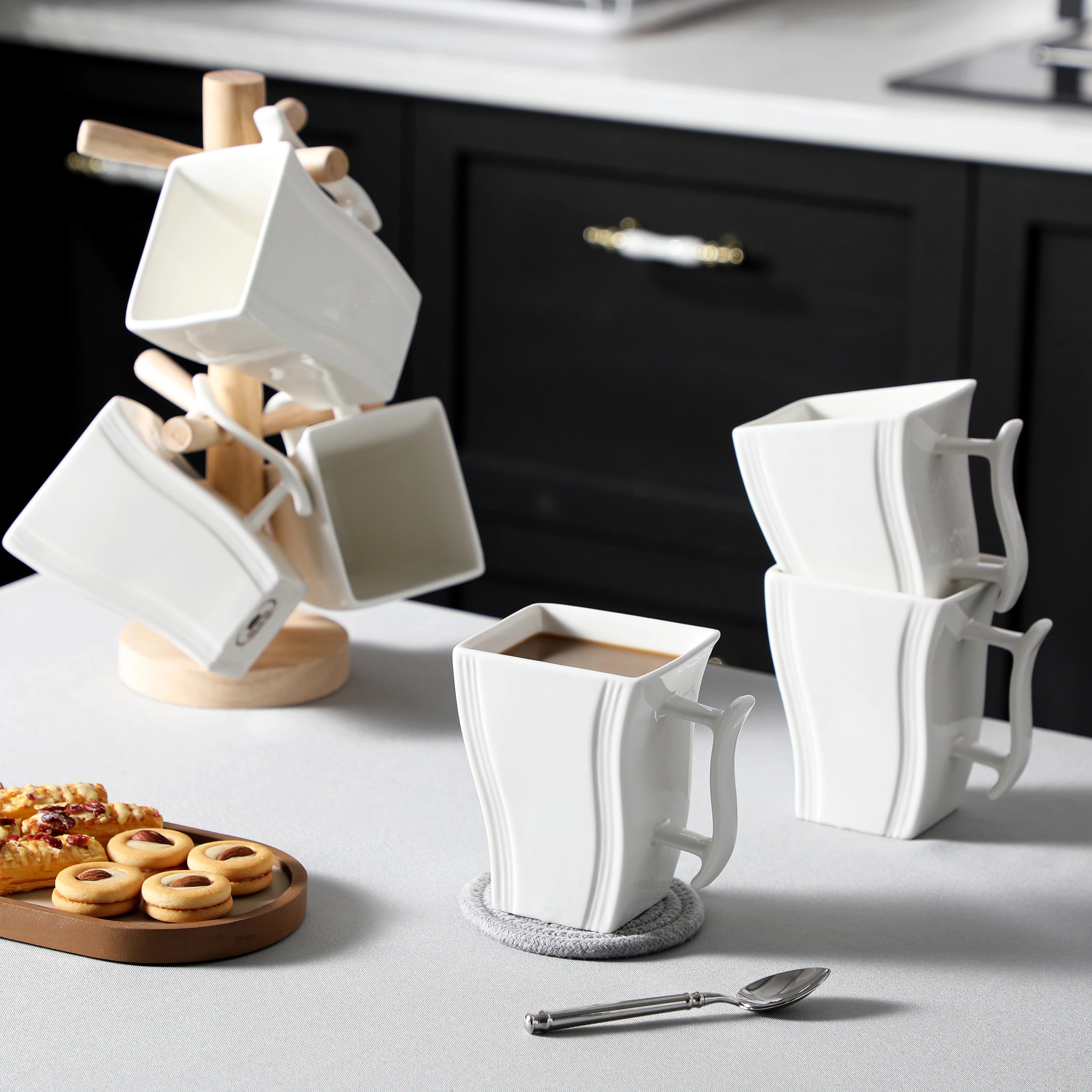 MALACASA 6-Piece Porcelain Coffee Set — Elegant Marble Style Mugs