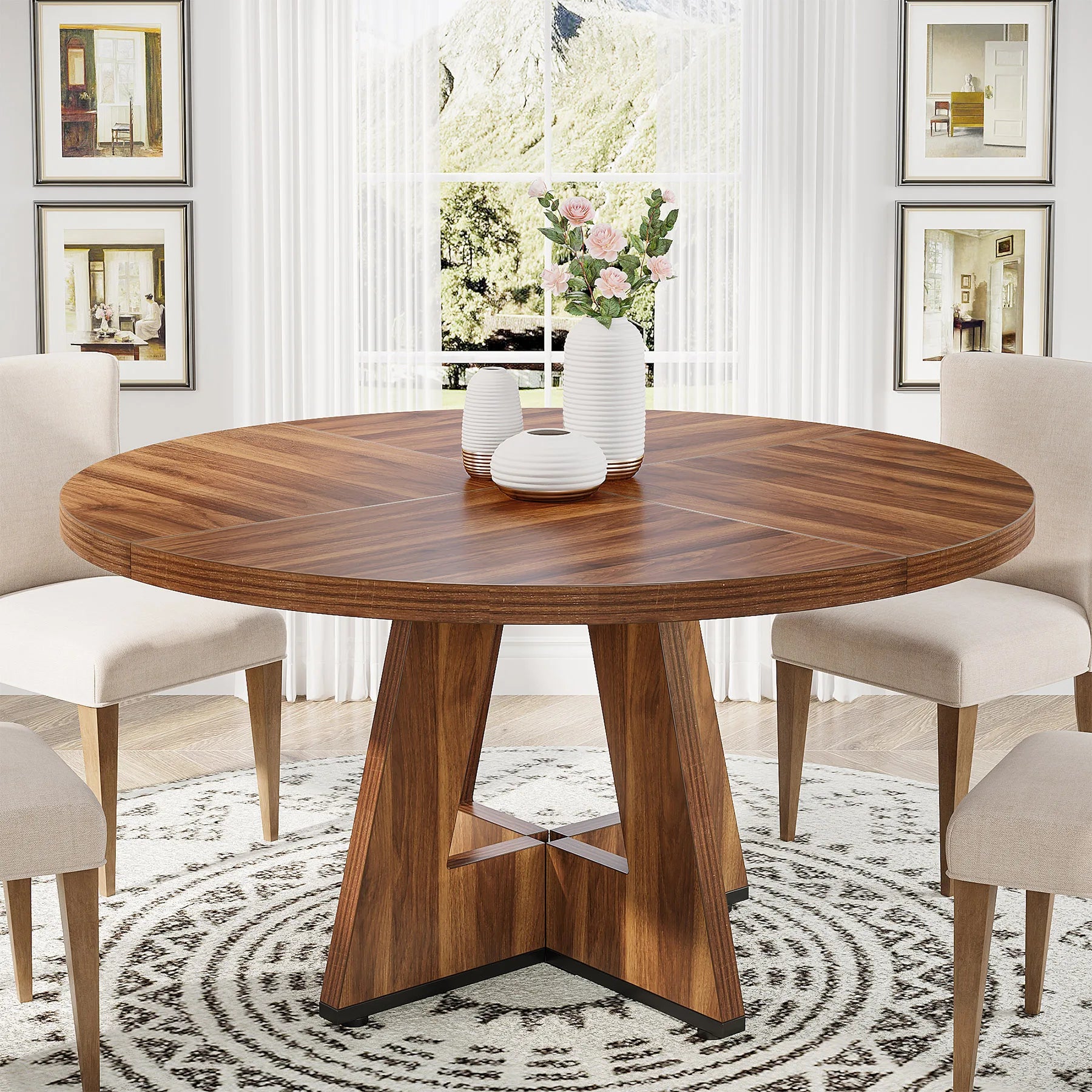 Tribesigns Round Dining Table — 47 Inch Farmhouse Kitchen Table