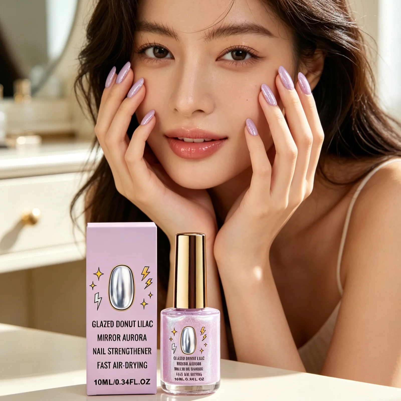 Lilac Aurora Mirror Nail Polish — Quick Drying Glossy Manicure, 10ml