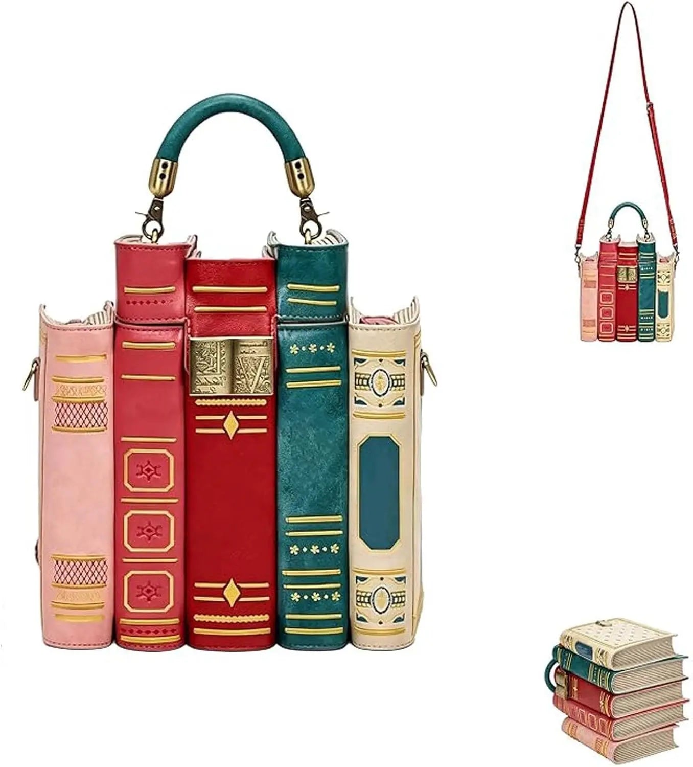 Vintage Stacked Book Novelty Handbag — Unique Literary Crossbody Bag