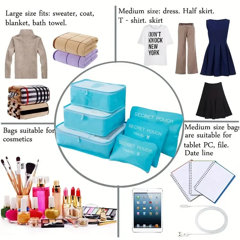 6-Piece Travel Packing Cube Set — Large Capacity Luggage Organizer