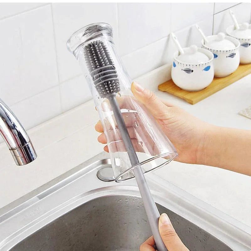 Silicone Bottle Cleaning Brush — Long Handle Scrubber for Cups and Glassware
