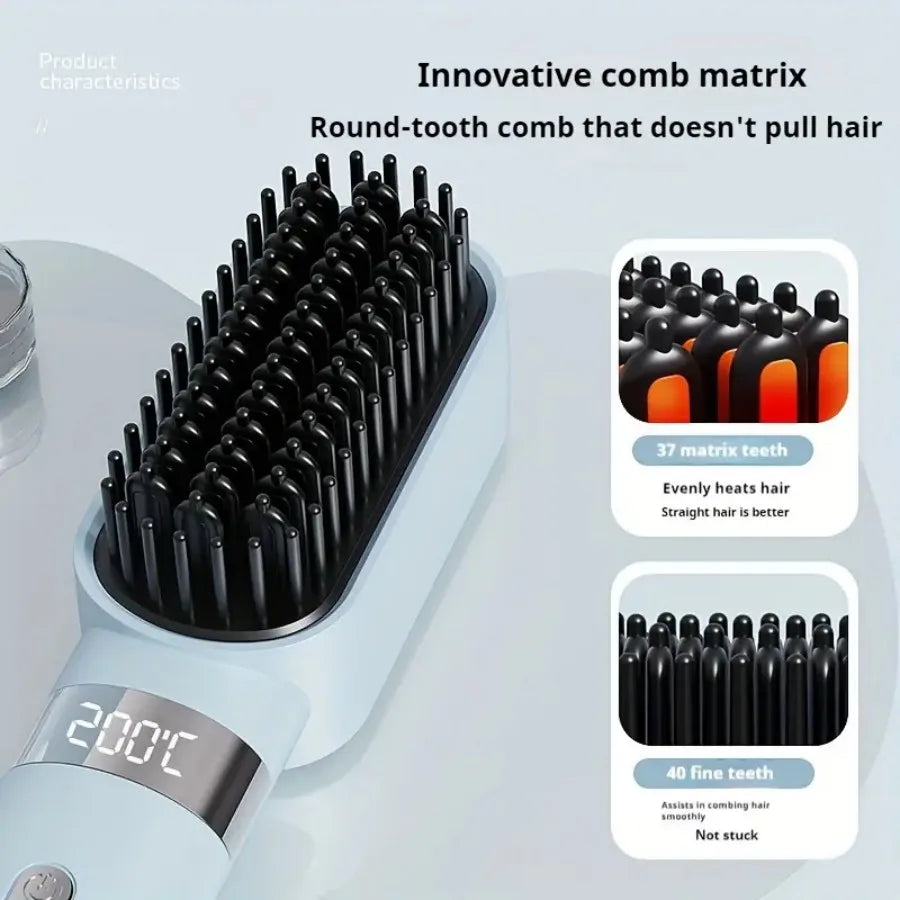 Wireless USB Rechargeable Hair Straightening Comb — Portable Ceramic Ion Styling Tool