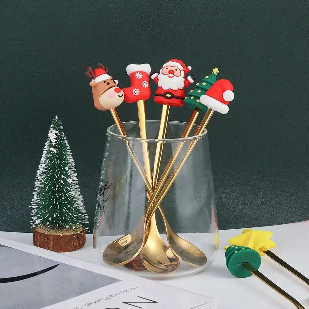 Christmas Themed Stainless Steel Cutlery Set — Decorative Santa Spoon and Fork