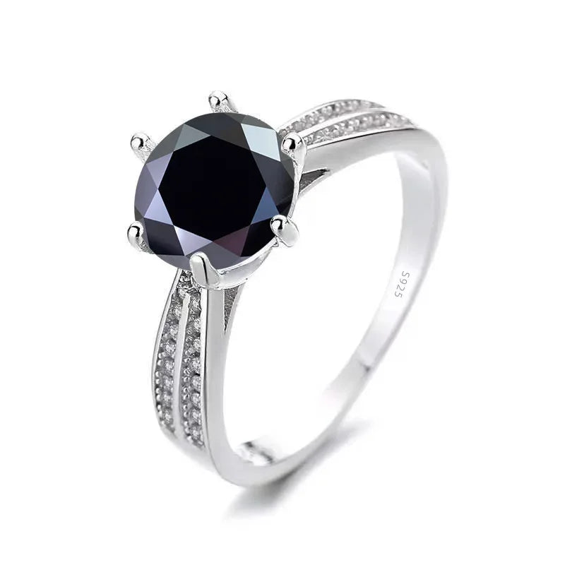 Moissanite Sterling Silver Ring — Classic Round Cut Engagement Jewelry