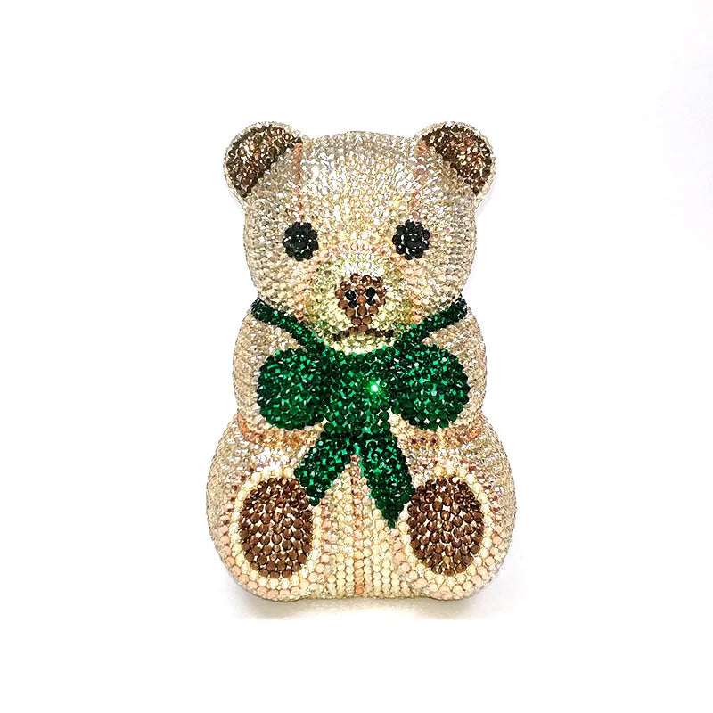 Crystal Teddy Bear Evening Clutch — Elegant Bridal Party Purse