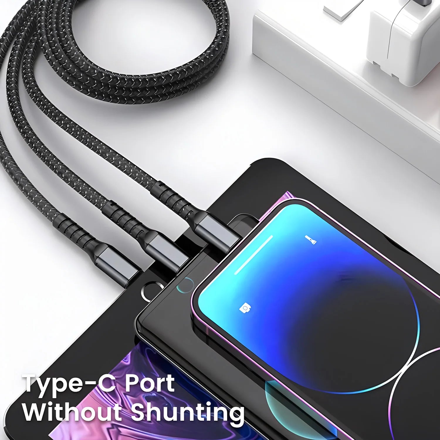 3-in-1 Fast Charging Cable — 100W Nylon Braided Multi-Device Cord