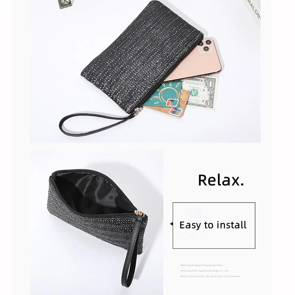 Woven Straw Wristlet Clutch — Stylish Bohemian Beach Bag & Wallet