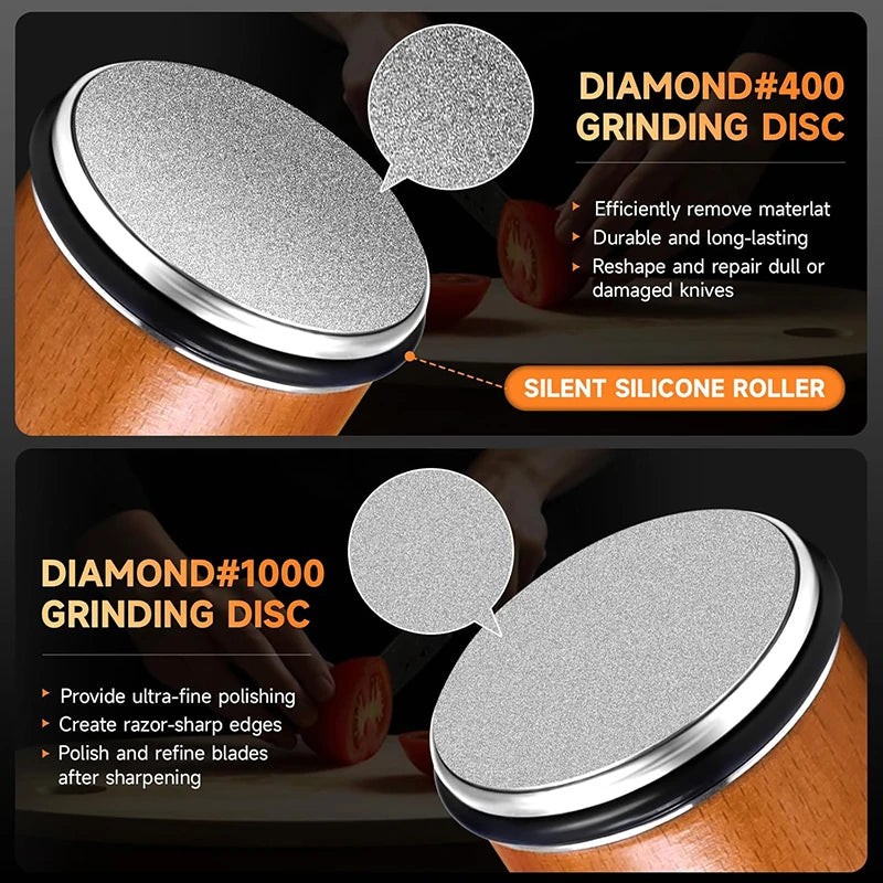 Niiruo Rolling Knife Sharpener — Double Sided Diamond Stone Roller