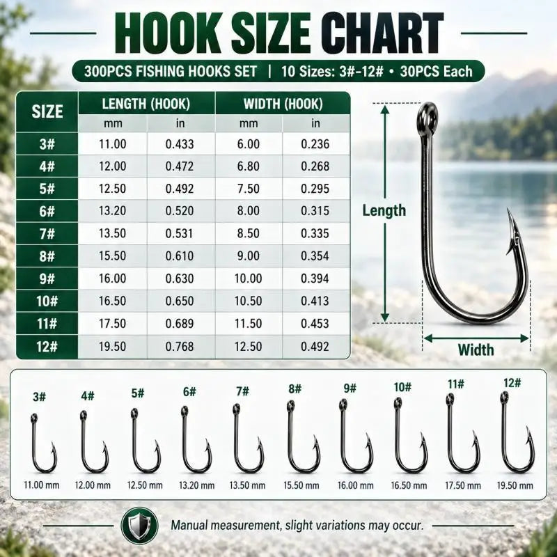 300-Piece Fishing Hook Set — High Carbon Steel Barbed Hooks with Storage Box
