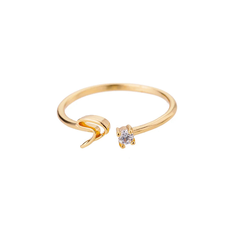 ICFTZWE Zircon Initial Letter Rings — Adjustable Stainless Steel Jewelry