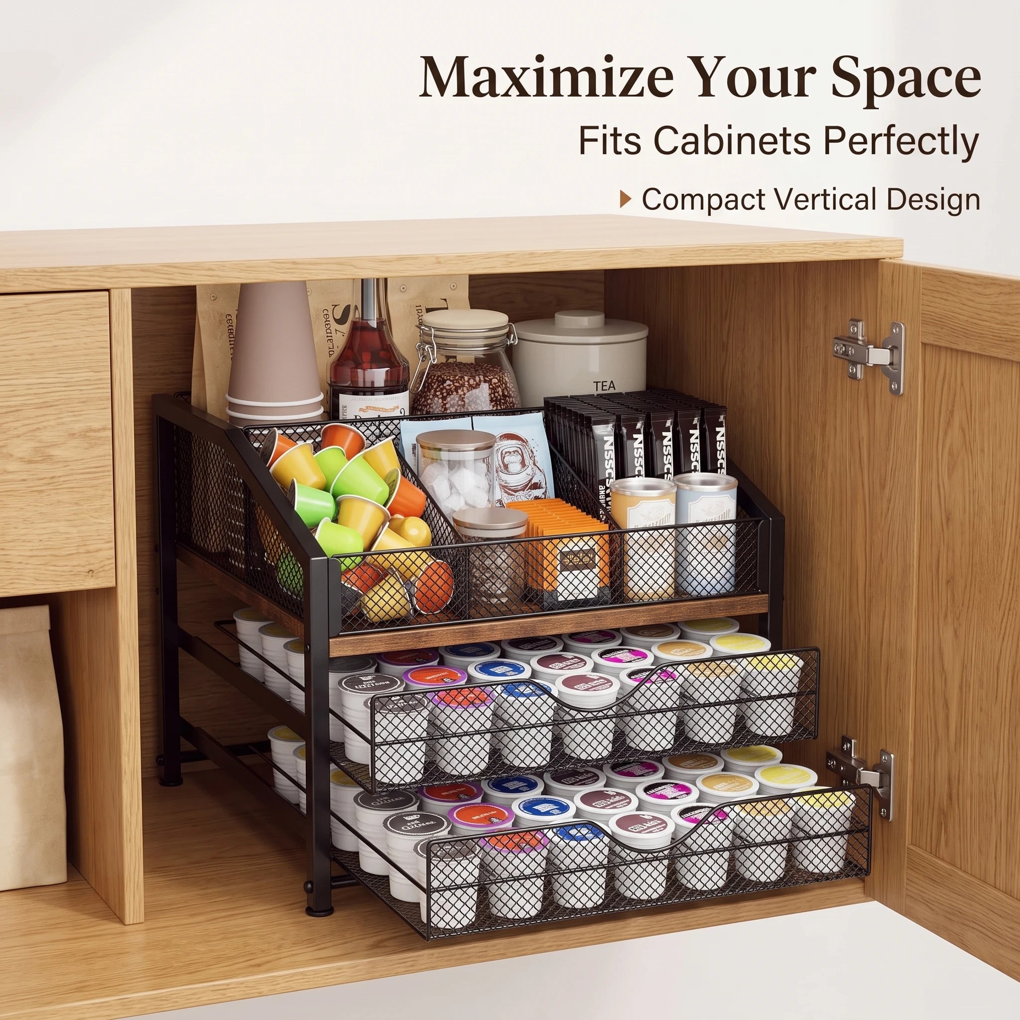 Coffee Bar Organizer — Metal and Wood Station for Countertop