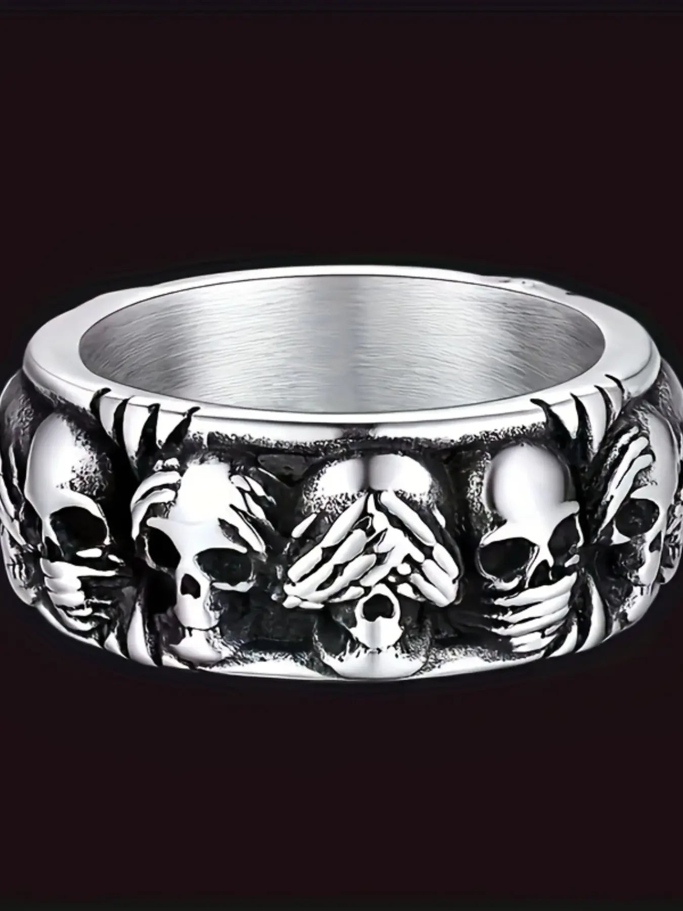 Vintage Full Circle Skull Ring — Gothic Statement Jewelry for Men and Women