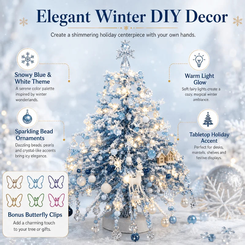 Mini Desktop Velvet Tree Kit — Winter Snowflake Tabletop Decor Set