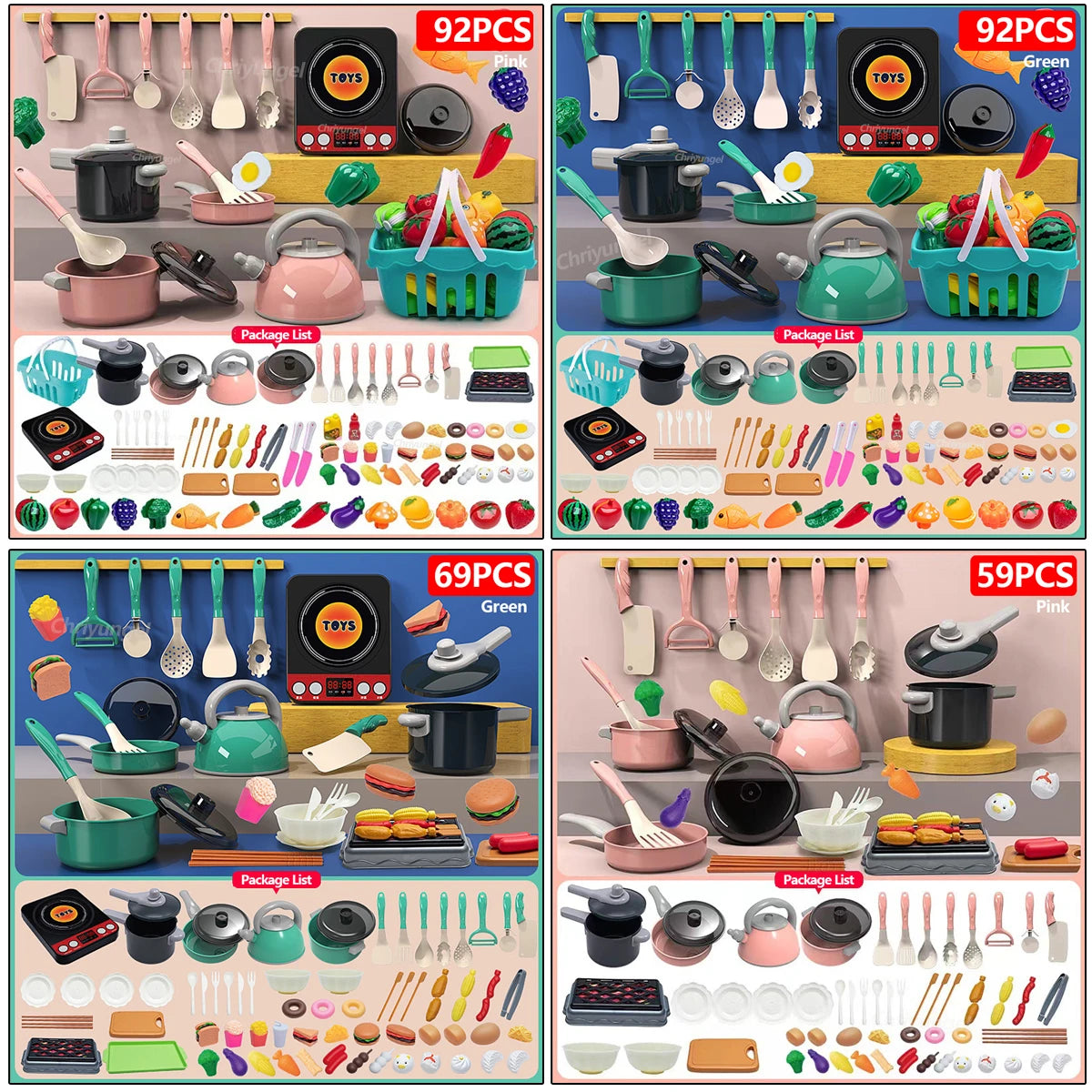 Kids Kitchen Cooking Toy Set — Realistic Pretend Play Food & Utensils