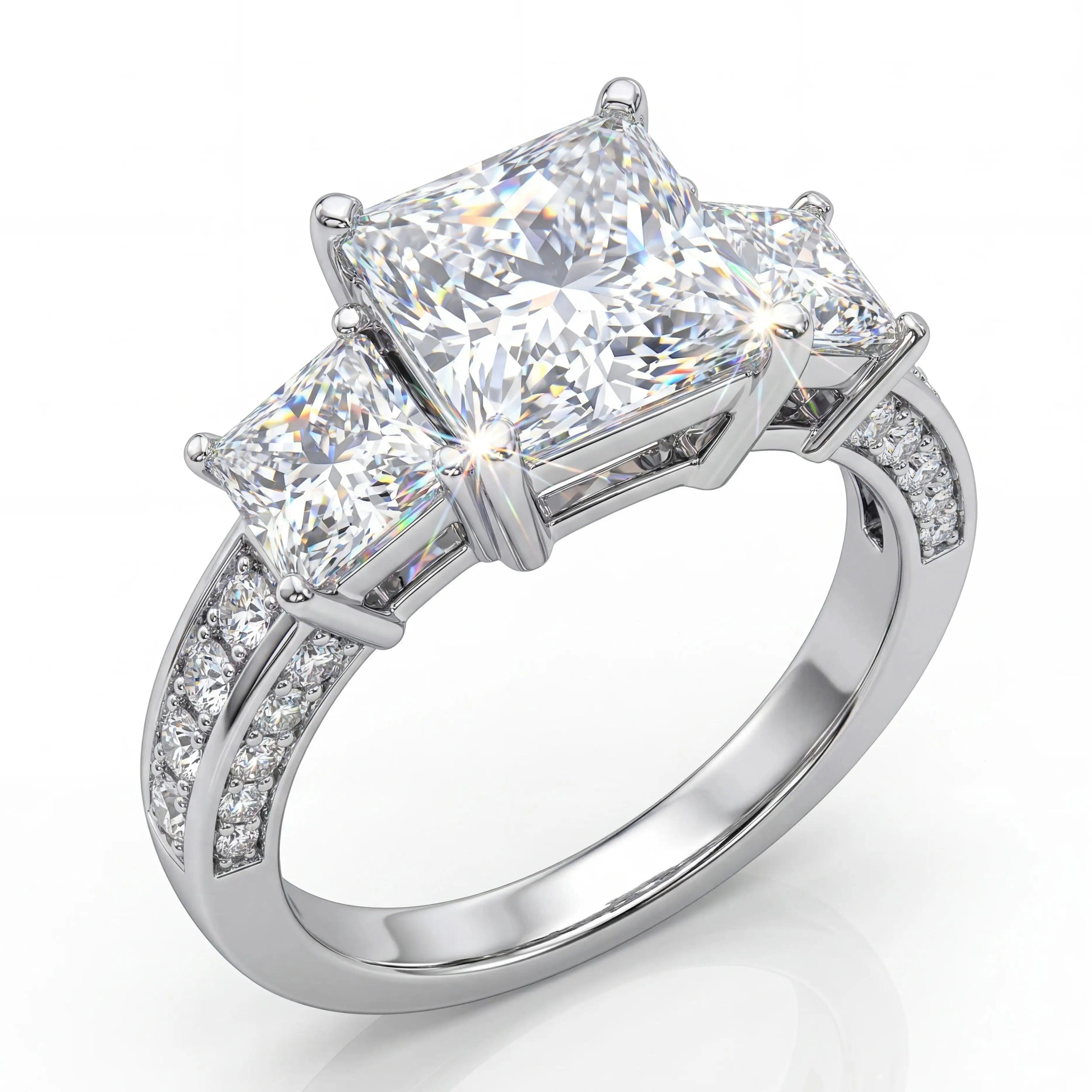 LYEE CYEE Princess Cut Moissanite Ring — Three Stone S925 Silver Wedding Band
