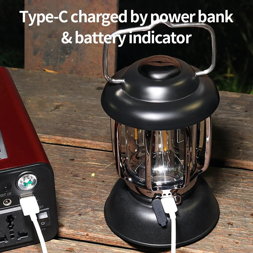 GGBEE Vintage LED Camping Lantern — USB Rechargeable Retro Nightlight