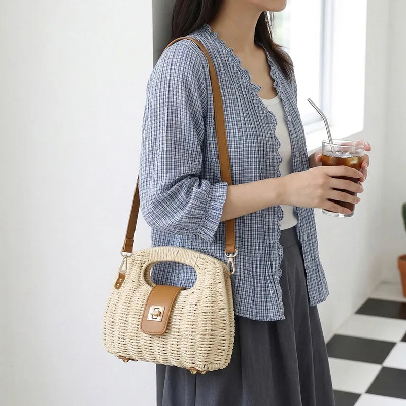miflame Woven Straw Shoulder Bag — Boho Crossbody for Summer Vacations
