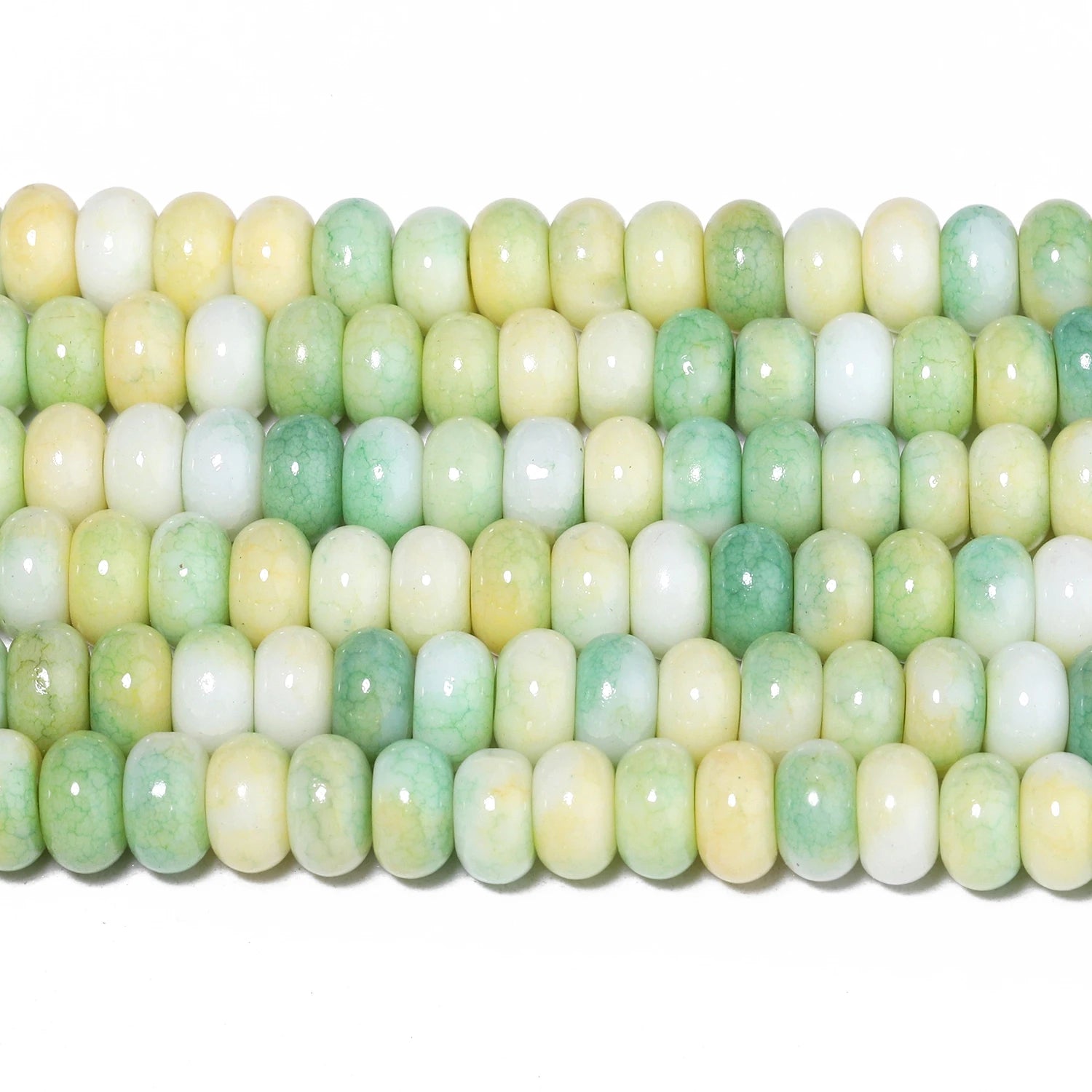 Gradient Green and Yellow Jade Beads — Abacus Shape Crystal Rondelle Spacers