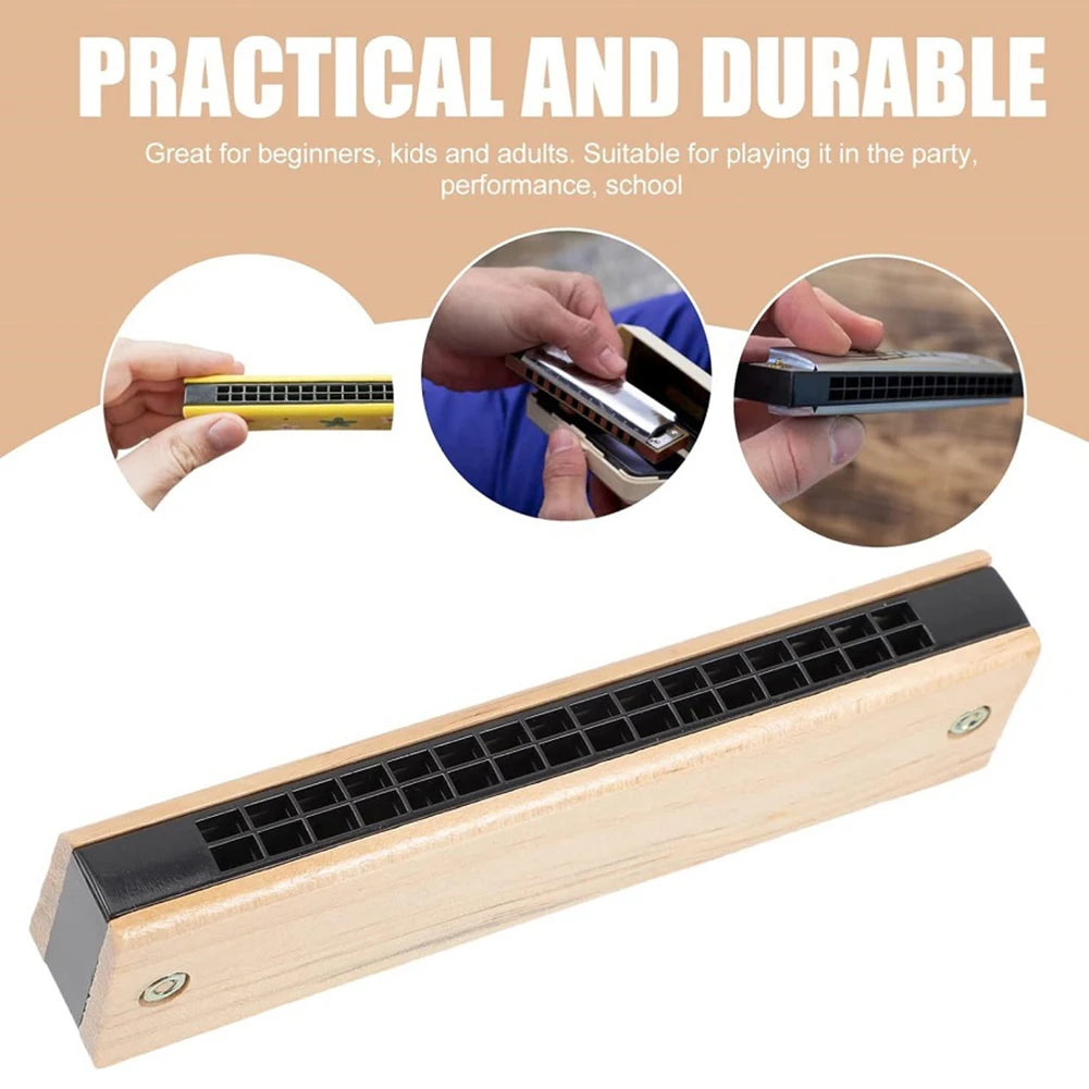 MEROCA Wooden 16-Hole Harmonica — Lightweight Musical Instrument for Beginners
