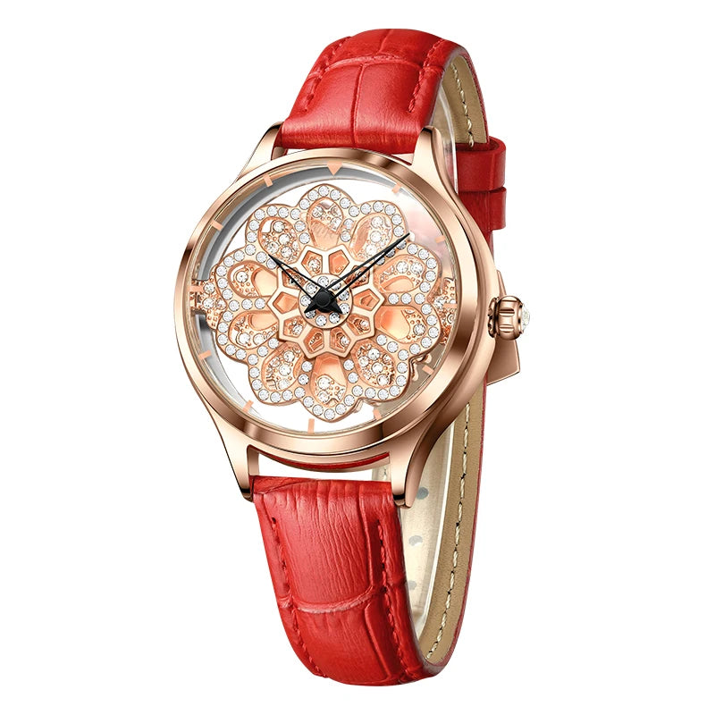 LIGE Luxury Rotating Quartz Watch — Sparkling Crystal Women's Fashion Accessory