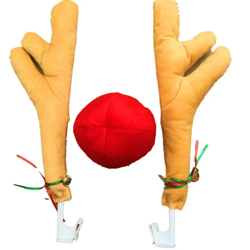 Christmas Car Antlers and Red Nose Set — Funny Holiday Vehicle Decor