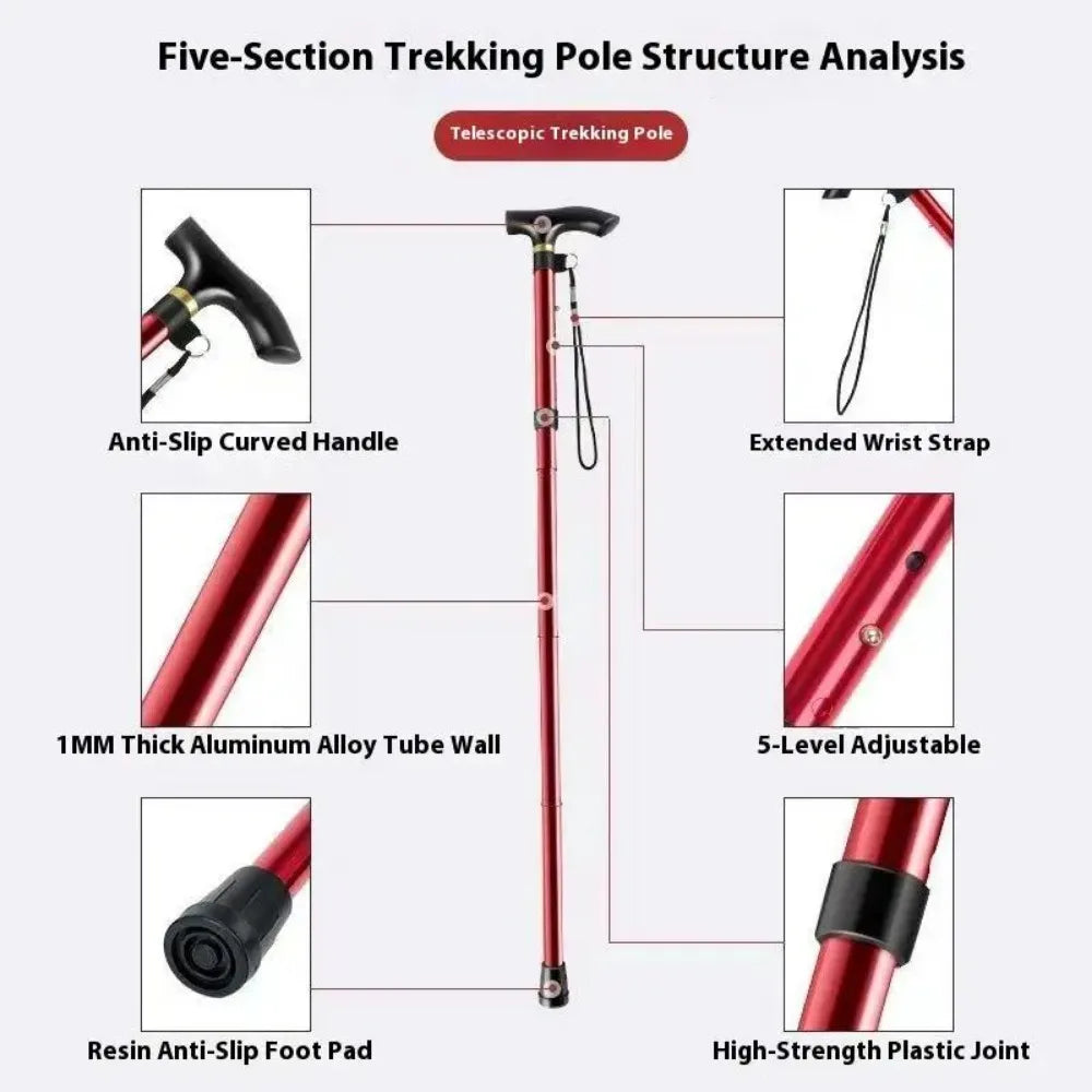 Foldable Aluminum Hiking Stick — Lightweight Telescopic Walking Pole