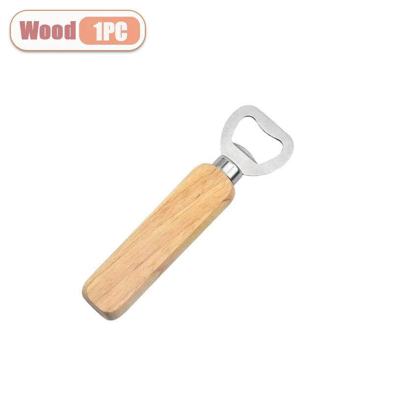Stainless Steel and Wood Bottle Opener — Durable Manual Kitchen Tool