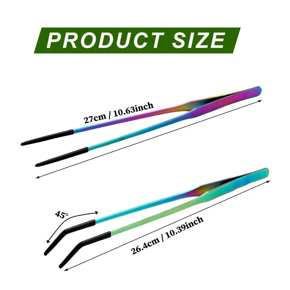Stainless Steel Reptile Feeding Tongs — Straight and Curved Set with Rubber Tips