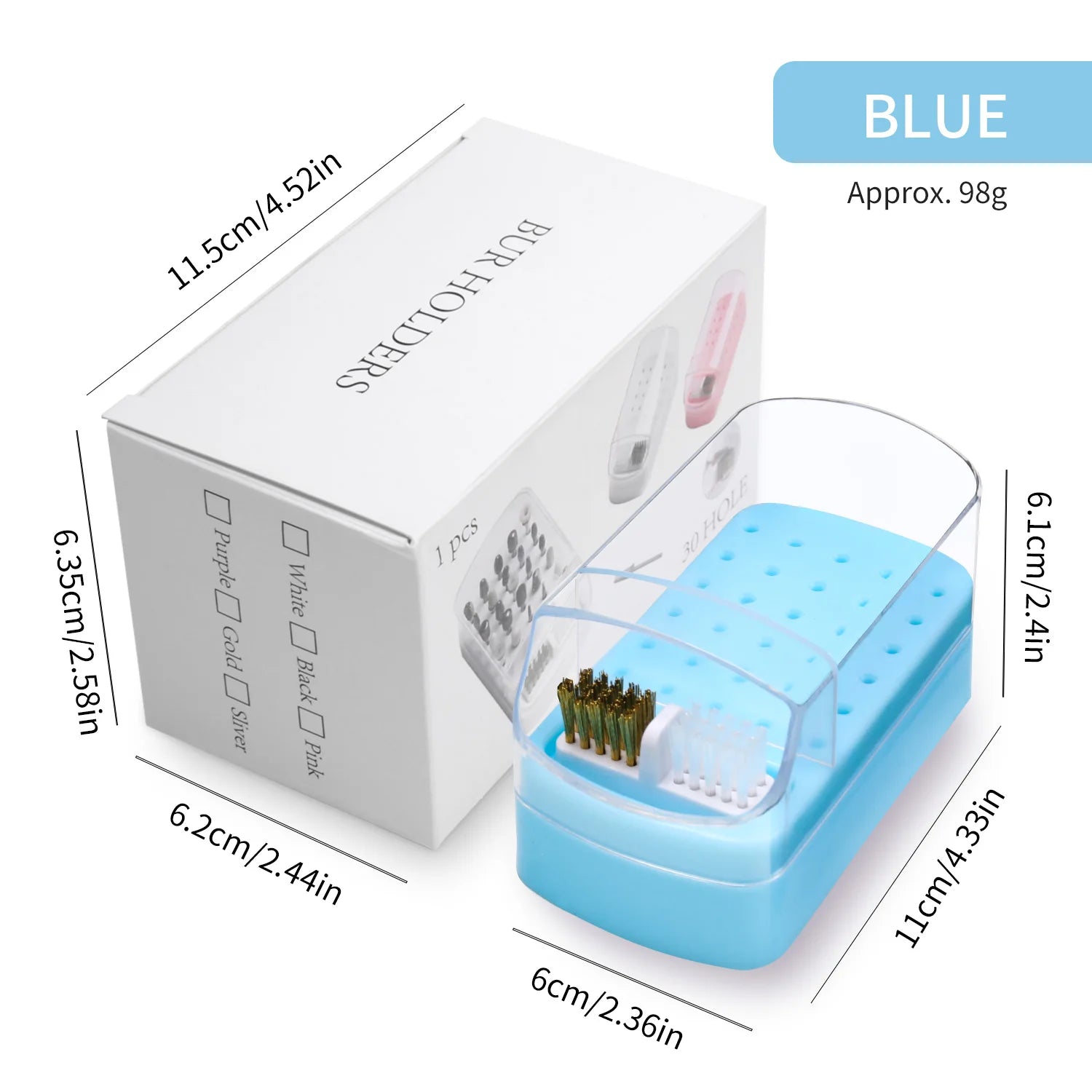 LUSLUKING Nail Drill Bits Organizer — 30 Slot Acrylic Storage Box