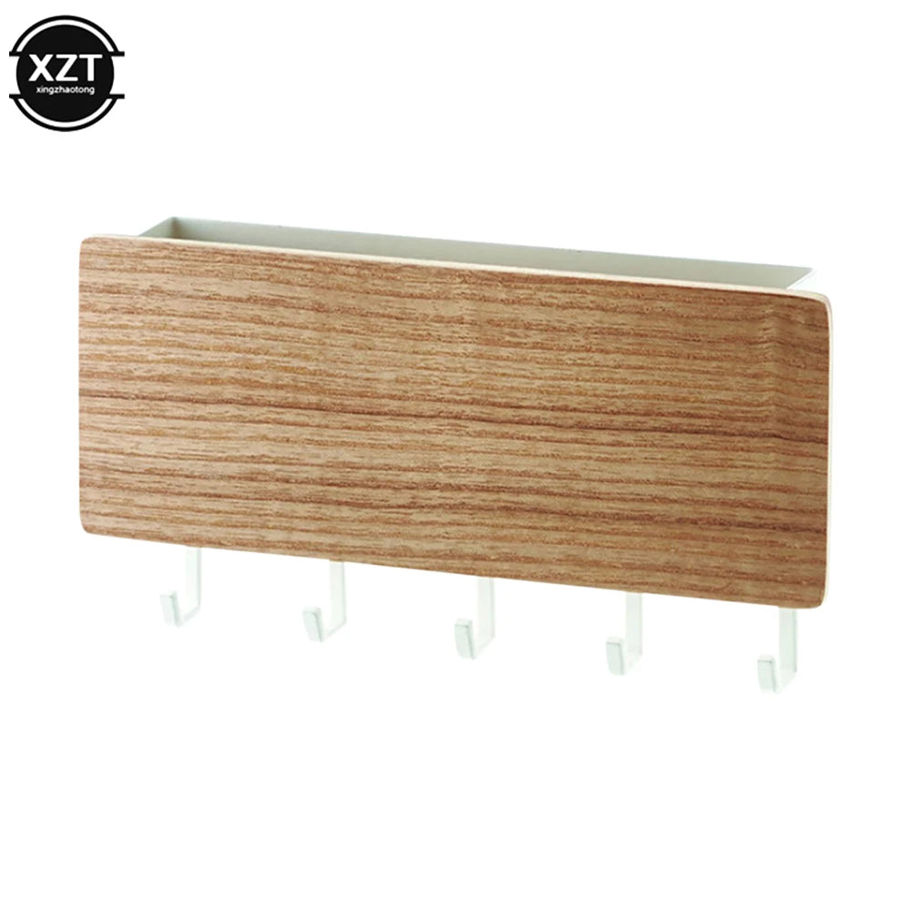 Bamboo Wall Hanging Key Rack — Space-Saving Organizer with 5 Hooks