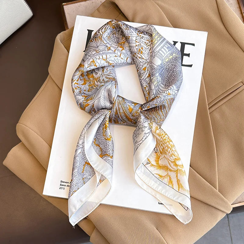 SENAIFEI Printed Silk Scarf — Luxury Square Shawl & Decorative Headband