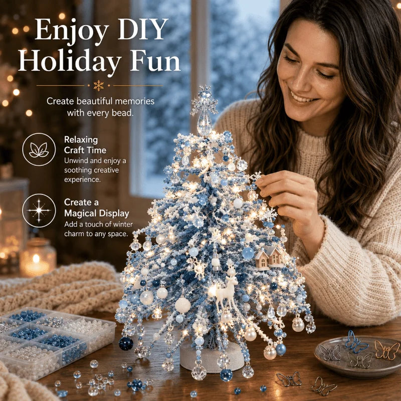 Mini Desktop Velvet Tree Kit — Winter Snowflake Tabletop Decor Set