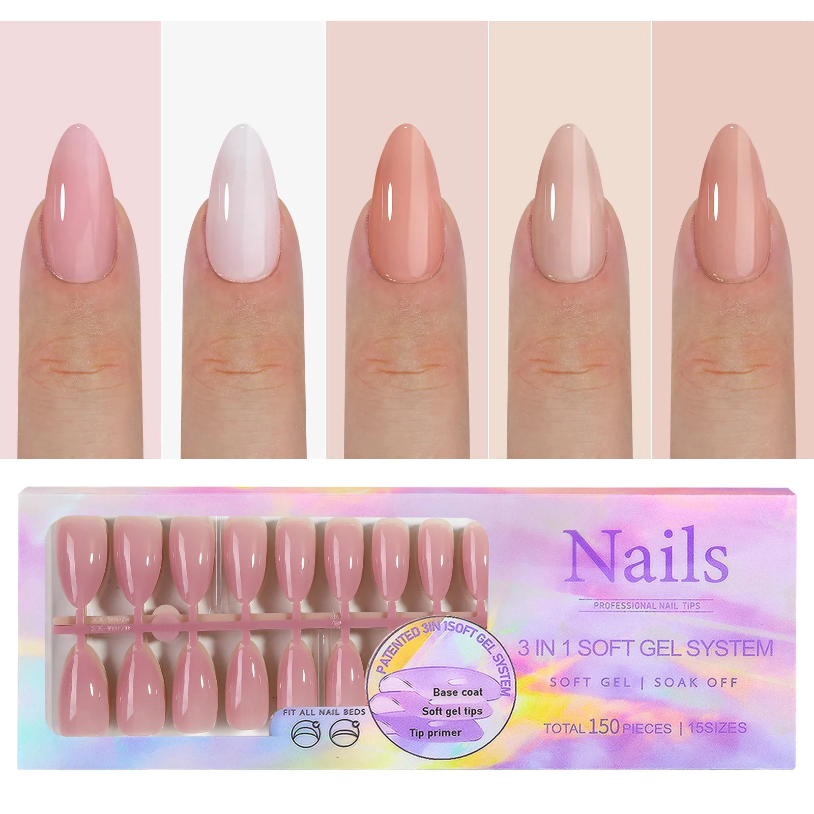 French Tip Soft Gel Nail Tips — 150 Piece DIY Press On Set