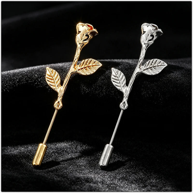 SHEEGIOR Metal Rose Flower Brooch — Elegant Lapel Pin for Jackets and Scarves